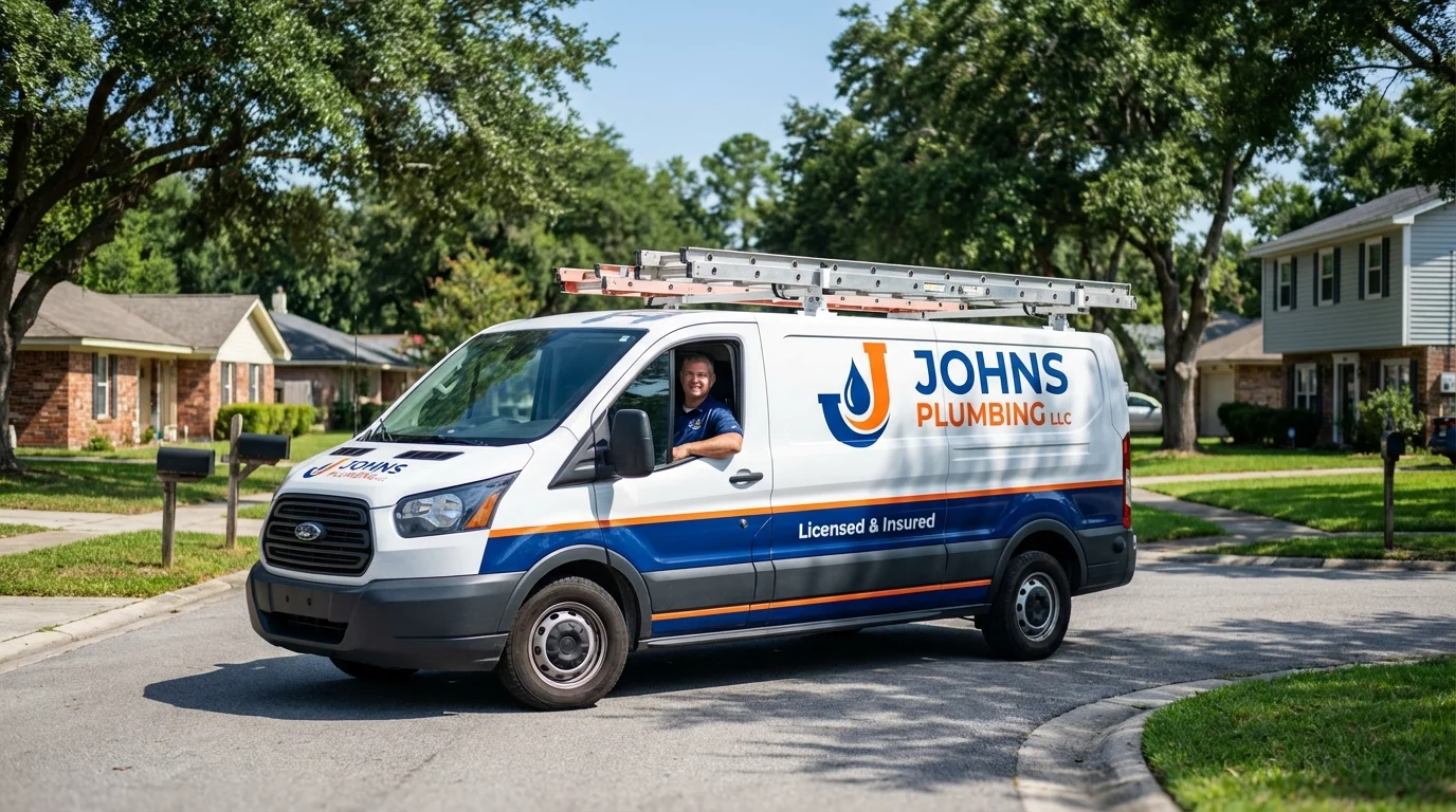 Johns Plumbing LLC service van in Goshen, NY