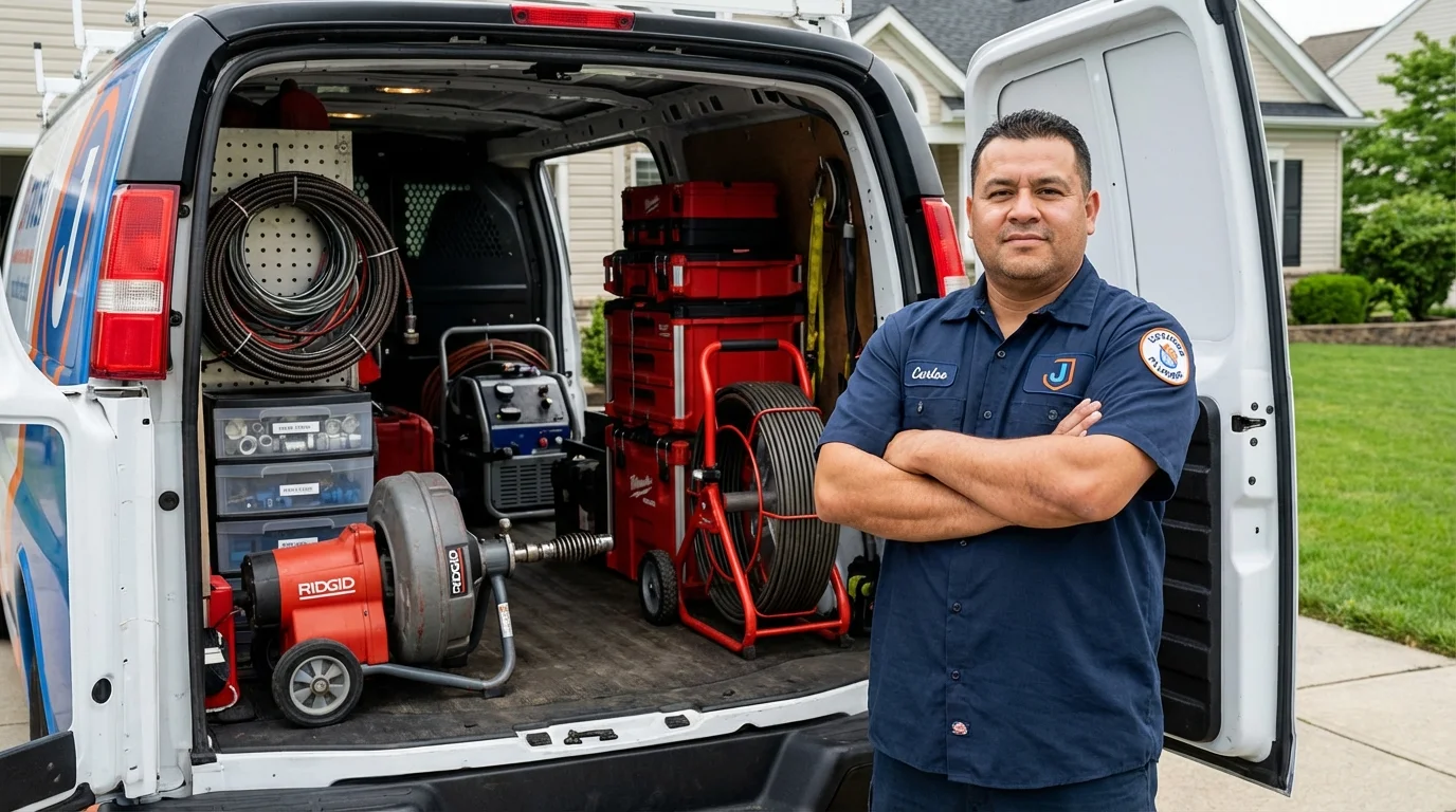 Professional drain cleaning equipment and Johns Plumbing LLC plumber in Goshen