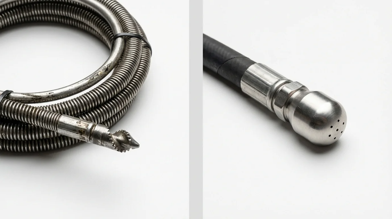 Drain snake cable and hydro jetting nozzle used for drain cleaning in Goshen, NY