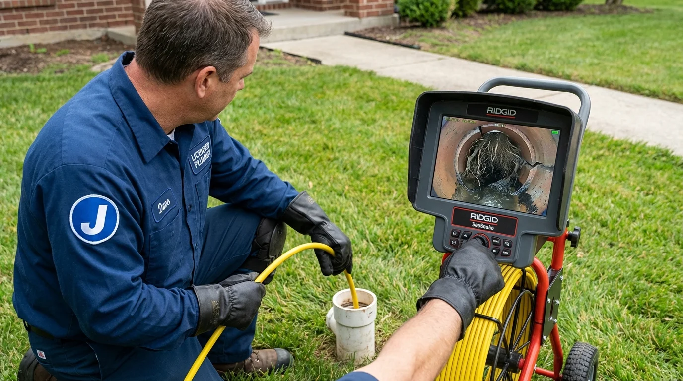 Sewer camera inspection being performed by Johns Plumbing LLC in Goshen
