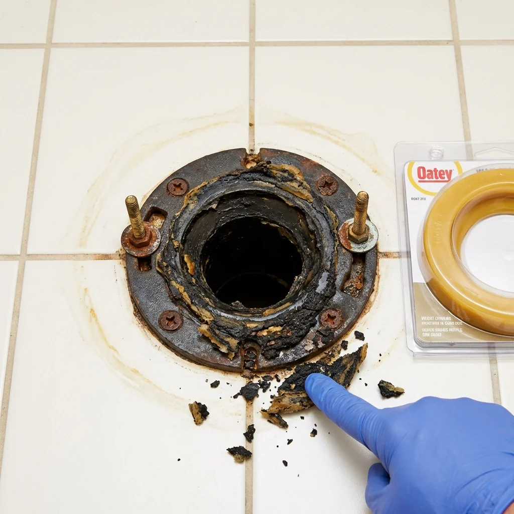 Failed wax ring showing water seepage at the base of a toilet in a Goshen, NY home