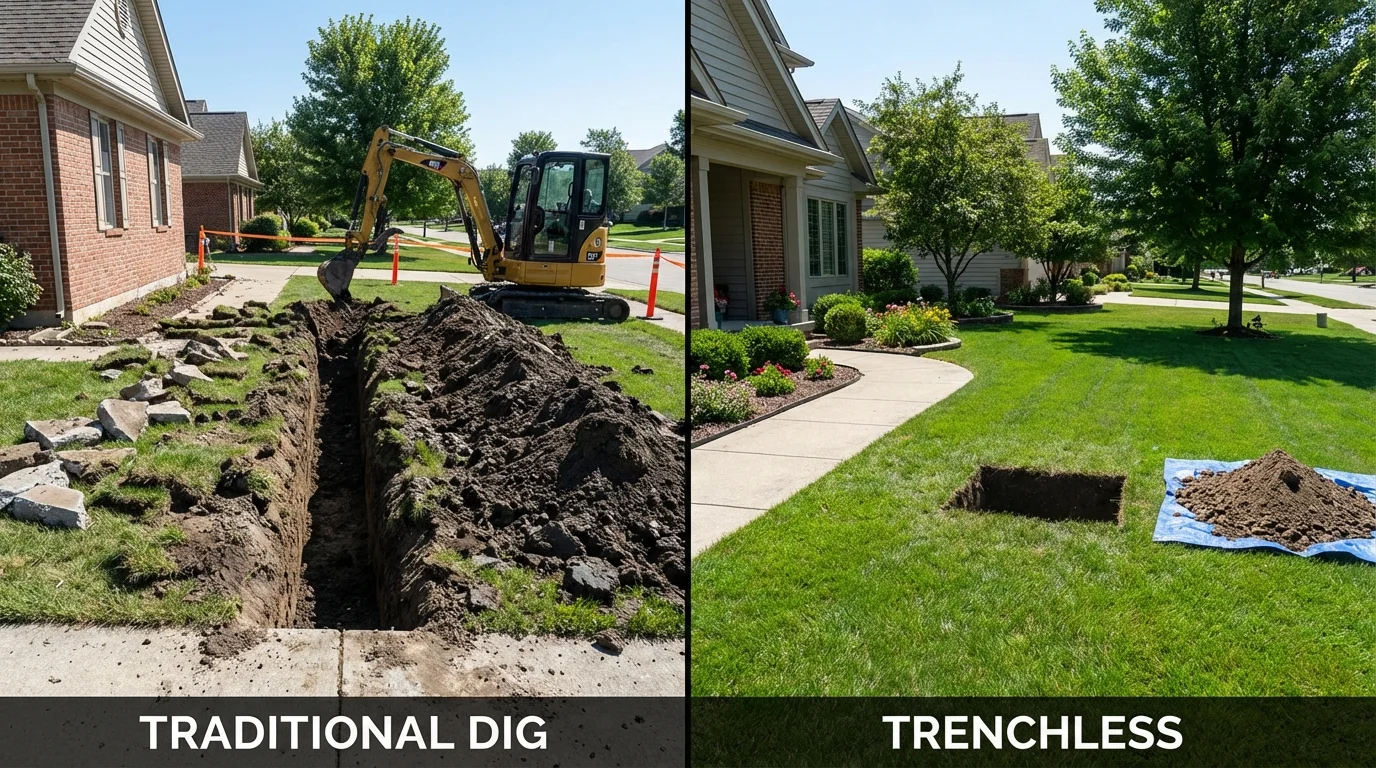 Trenchless sewer repair with minimal yard damage versus traditional excavation in Goshen, NY